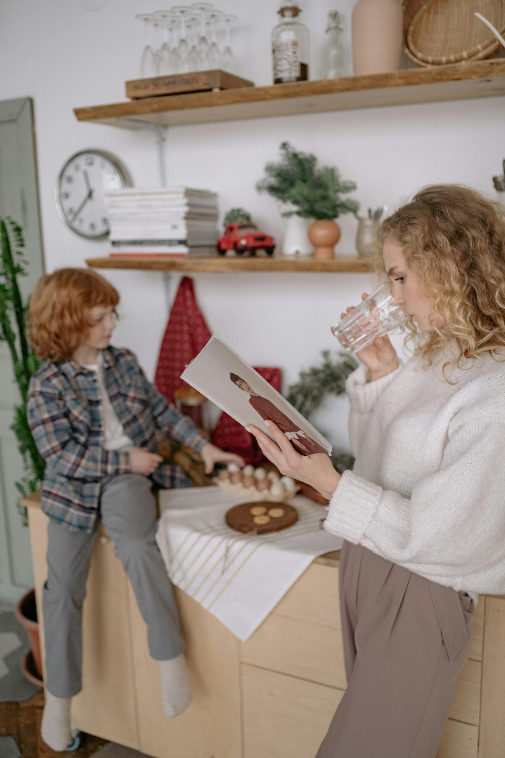 Mother and son Drinking Filtered tap water Mother and son Drinking Filtered tap water